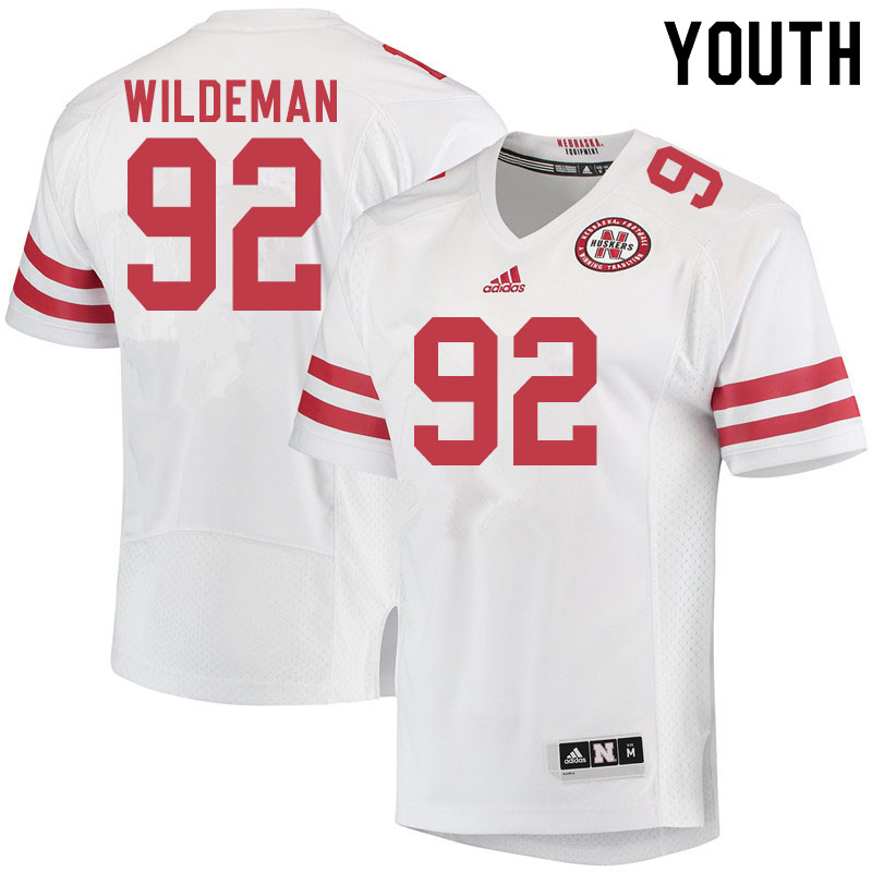 Youth #92 Tate Wildeman Nebraska Cornhuskers College Football Jerseys Sale-White